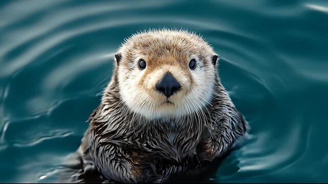 Sea Otter Portrait - A Cute Marine Mammal in the Ocean.