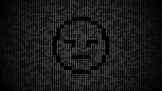 Icon symbol of expression or concept created on binary 1-0 matrix code background for hacker or hacking concept