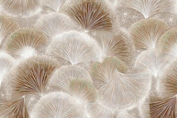 Abstract Background of Brown and White Fractal Circular Patterns with Teal Accents and Overlapping Elements Creating a Complex Ornamental Texture