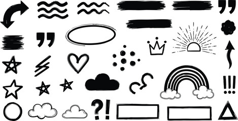 Vector art of assortment of doodle icons and symbols