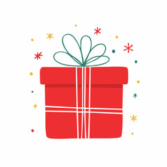 red Christmas gift. Naive style kid's drawing. 