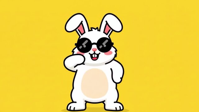 Cool Bunny Dabbing Cartoon Rabbit Mascot on Yellow Background.
