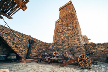 Al baha city ,Aseer Province , Saudi Arabia - September 12, 2022: beautiful historical stone building at Al Malad castle