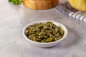 Fresh green pumpkin peeled seeds