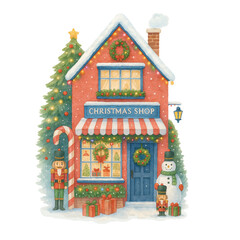 Cozy Winter Storefronts & Houses PNG
