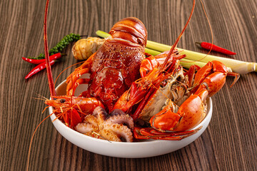 Seafood plate - lobster, crab, prawm octopus
