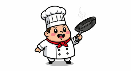 Cartoon Chef Holding a Frying Pan, Ready to Cook Delicious Food in the Kitchen