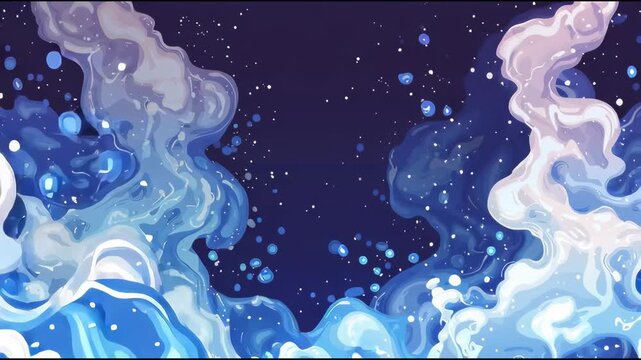 Anime style water splashing and flowing in a seamless loop animation