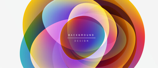 Obraz premium Abstract colorful circles overlap creating dynamic background. Gradient hues blend, forming modern design element. Text reads background design.