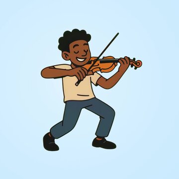 Joyful cartoon violinist playing music animation isolated asset, transparent 4K video, alpha channel, ProRes 4444
