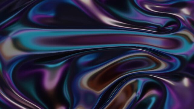 Abstract fluid texture of swirling liquid chrome metal waves with motion light effect. Seamless looping video. 4k psychedelic hypnotic graphics dynamic dark holographic background