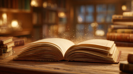 Obraz premium Open Book with Glowing Pages Representing Knowledge and Learning