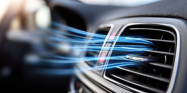 Fototapeta Close-up of a modern car air vent providing refreshing cold air for passenger comfort on a hot day