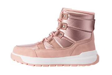 Kids Shoes Brown Hiking Boots With Black Toe Cap And White Sole For Outdoor Adventure Durable Trail Footwear for Autumn and Winter season isolated on white background