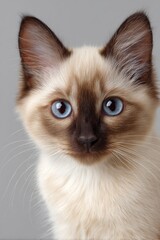 Majestic Balinese Cat Portrait with Soulful Eyes and Charming Look Against Soft Colored Background