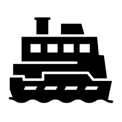 Outline of a Ferry Boat on Wavy Water