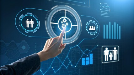  impression is one of data analysis, business intelligence, system management, or a high-tech dashboard, where a user is interacting with various operational or analytical tools. 