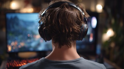 Gaming marathon young player engrossed in virtual adventure home setup digital scene