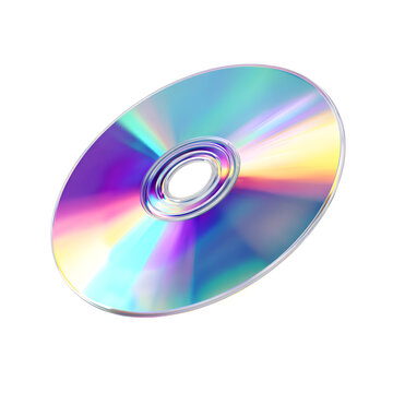 Shiny compact disc with rainbow reflections isolated on transparent background