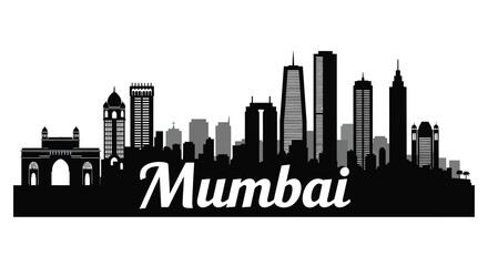 Fototapeta premium A black and white silhouette of the Mumbai skyline, featuring iconic buildings and the Gateway of India.