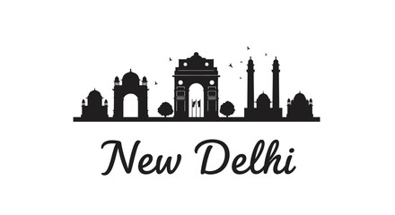Obraz premium Silhouette of New Delhi's iconic landmarks, showcasing the city's architectural heritage and cultural significance.