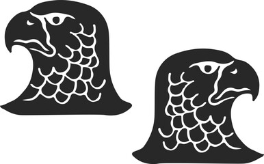 American eagle heads, with a right and left wing, eagle icon in American style, black silhouette.