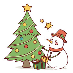 christmas tree and snowman