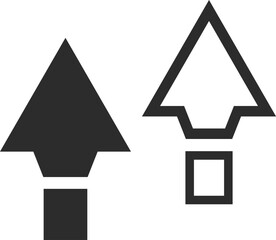 Fototapeta premium Spear icon in a simple, minimalist style in the form of a silhouette and line in black.