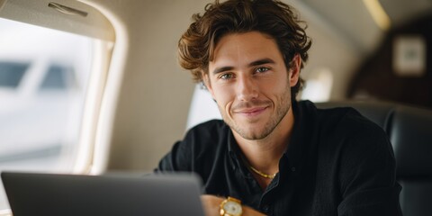 Business meeting in private jet young professional engaged with laptop modern office environment