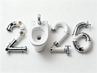 Sanitary Equipment Forming Number 2026 on White Background