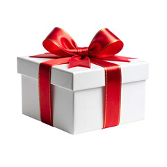 Obraz premium Elegant Red Ribbon Gift Box with Gold Accents, isolated on transparent background