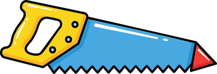 Pixel Art Hand Saw Yellow Handle Blue Blade Red Tip Isolated White Background