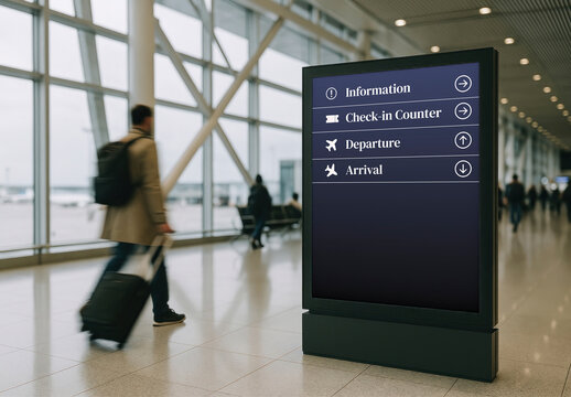 Airport Terminal Digital Information Board Mockup PSD