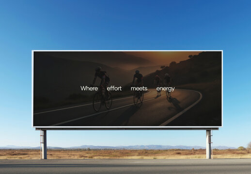 Cyclists On Road Billboard Mockup PSD