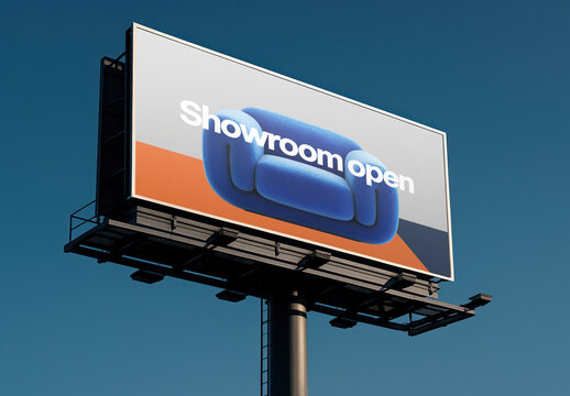 Modern Billboard Mockup With Blue Sofa PSD