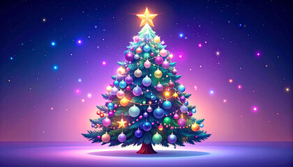 Imaginative Colorful Christmas Tree Vector Illustration with Lights and Decorations