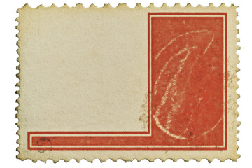 Fototapeta premium Vintage blank postage stamp with red border isolated on transparent background. Blank postage stamp clean postage stamp isolated on white background.