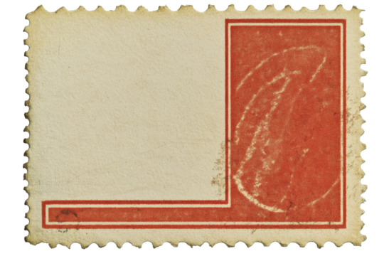 Vintage blank postage stamp with red border isolated on transparent background. Blank postage stamp clean postage stamp isolated on white background.