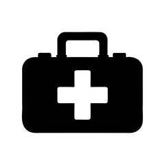 Obraz premium Simple Black First Aid Kit Icon Isolated on White Background Drawing