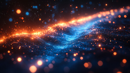 Obraz premium Stunning cosmic abstract design with vibrant blue and orange light particles in a mesmerizing flow