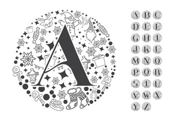 Christmas Themed Decorative Alphabet Vector