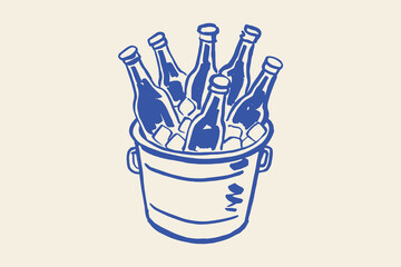 Beer bottles in ice bucket hand drawn sketch vector illustration © Victoria