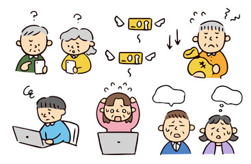 ネガティブなシニアたちのイラストセット