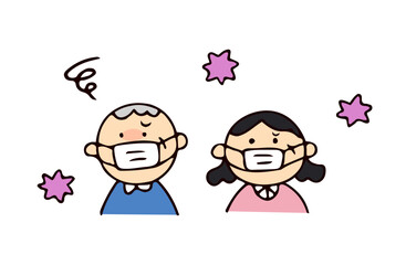 シニア夫婦とウイルスのイラスト