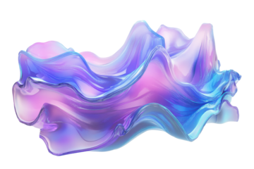 Abstract iridescent wavy form isolated on transparent background. Blue pink purple wave fluid holographic Iridescent abstract isolated on white background, 3d rendering.