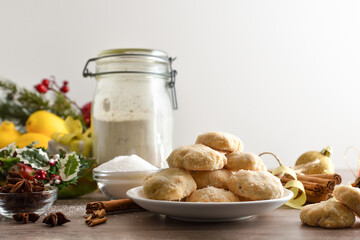 Cinnamon and anise cookies on Christmas table and isolated background
