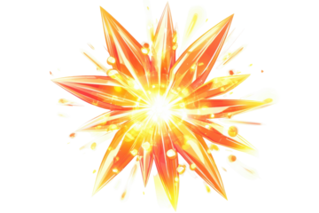 Bright orange and yellow starburst decoration isolated on transparent background. Bright glowing orange and yellow starburst effect with radiant energy beams isolated on white background.