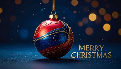 Elegant Christmas ornament with gold glitter on dark bokeh background