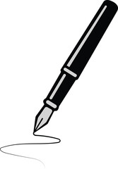 Classic black fountain pen gracefully writing a simple swirl of ink on white