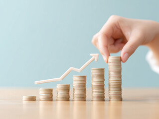 コインを積み上げて資産成長を示す上昇グラフのビジュアル